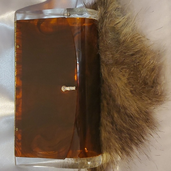 American Vintage  Brown and Clear Lucite Small Clutch Purse